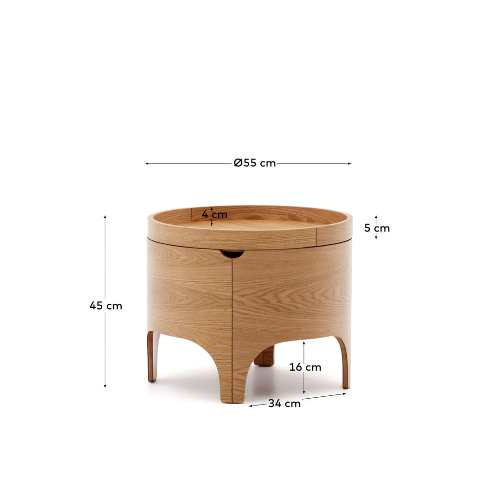 Octavia bedside table in ash plywood FSC Mix Credit Ø 55 cm