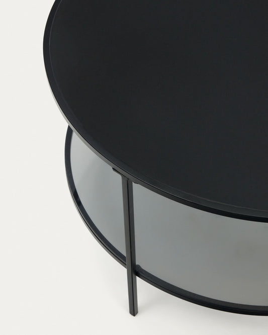 Gilda tempered glass and metal coffee table with a matte black finish, Ø 80 cm