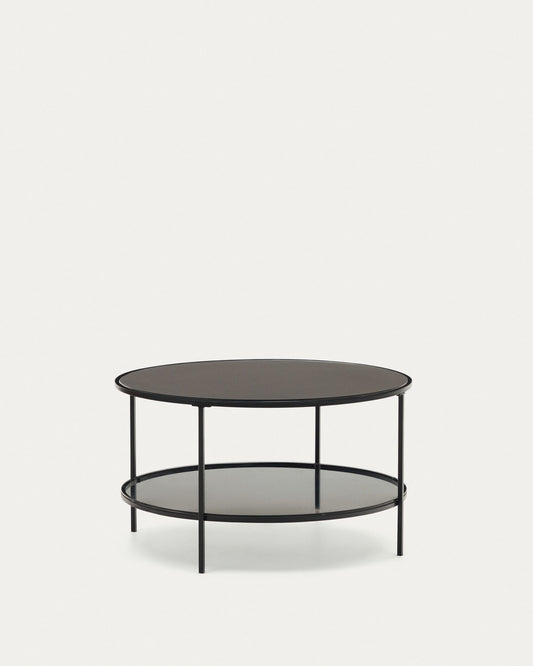 Gilda tempered glass and metal coffee table with a matte black finish, Ø 80 cm