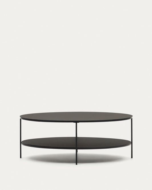 Fideia tempered glass and metal coffee table with a matte black finish, Ø 110 x 65 cm