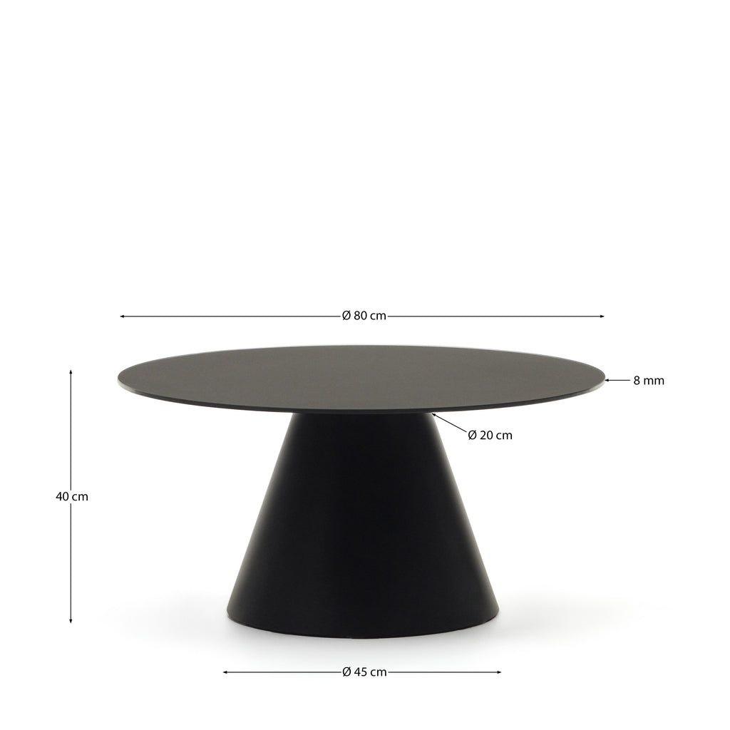 Wilshire tempered glass and metal coffee table with a black finish, Ø 80 cm