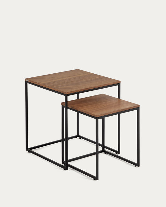 Yoana set of 2 nesting side tables with a walnut veneer and black painted metal structure