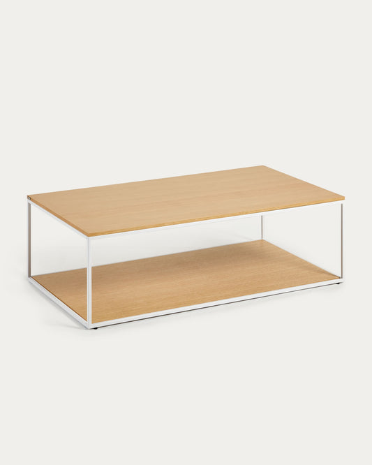 Yoana coffee table with oak veneer table top and base, white metal structure, 110 x 60 cm