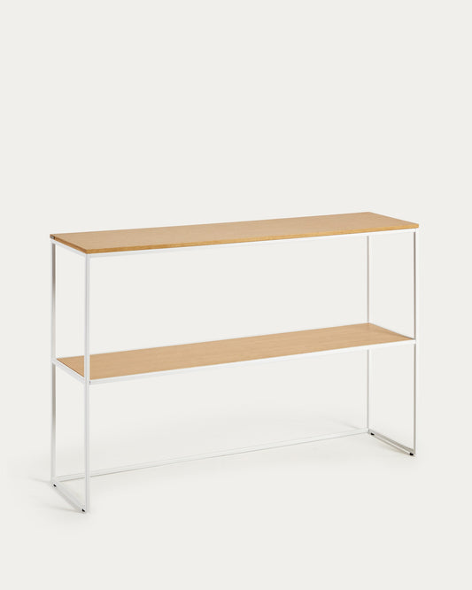 Yoana console table with oak veneer and painted white metal structure, 120 x 80 cm