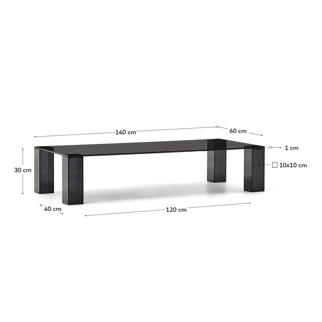 Adularia dark-grey, tempered-glass coffee table, 140 x 60 cm