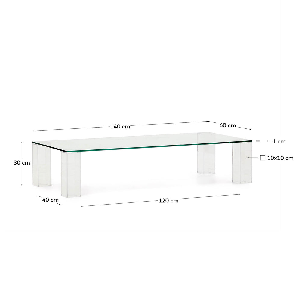 Adularia transparent, tempered-glass coffee table, 140 x 60 cm