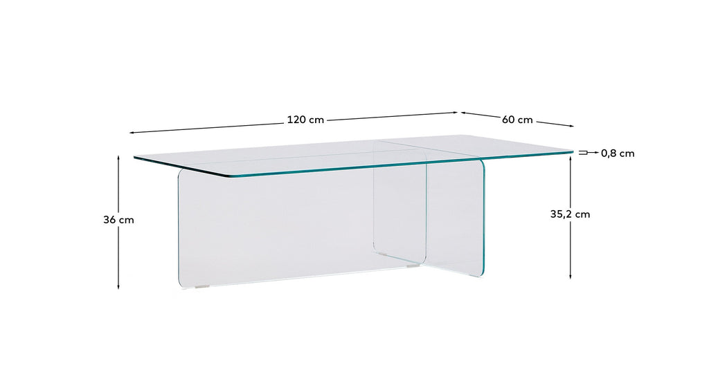 Zaren transparent tempered-glass coffee table, 120 x 60 cm