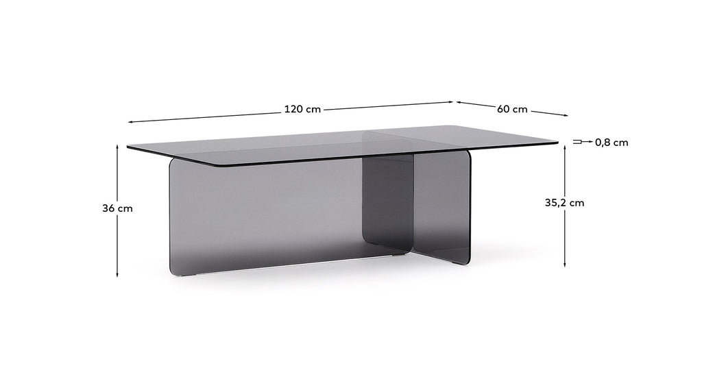Zaren grey, tempered-glass coffee table, 120 x 60 cm
