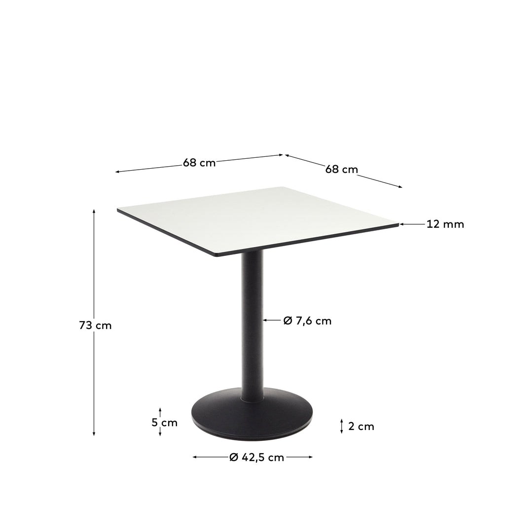 Esilda outdoor table in white with metal leg in a painted black finish, 70 x 70 x 70 cm