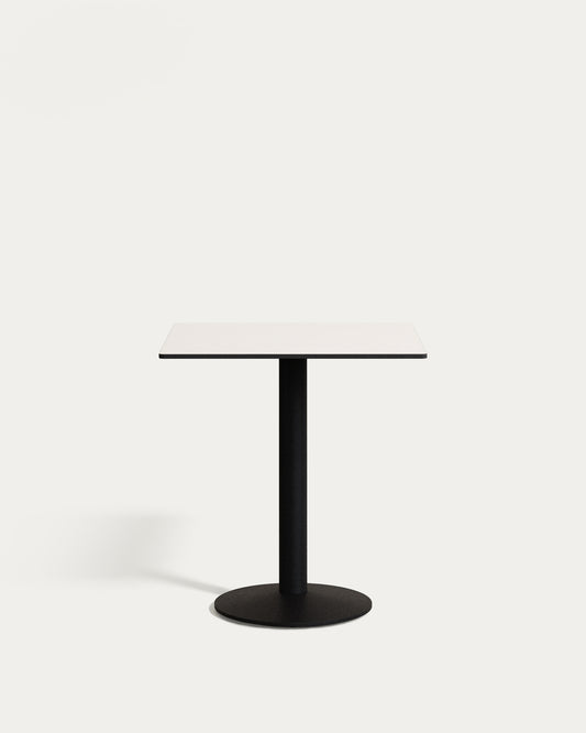 Esilda outdoor table in white with metal leg in a painted black finish, 70 x 70 x 70 cm