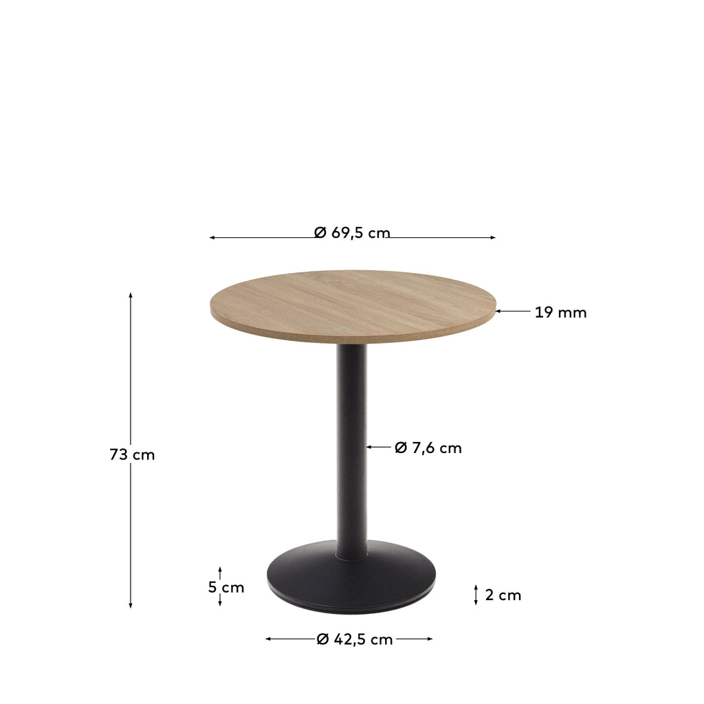 Esilda round table in natural finish melamine with metal leg in a painted black finish, Ø70x70 cm