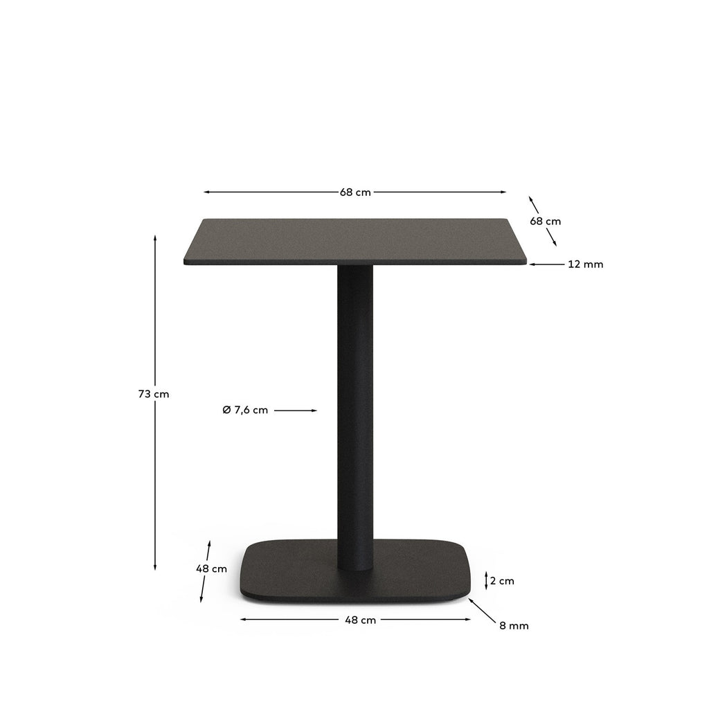 Dina outdoor table in black with metal legal in a painted white finish, 68 x 68 x 70 cm
