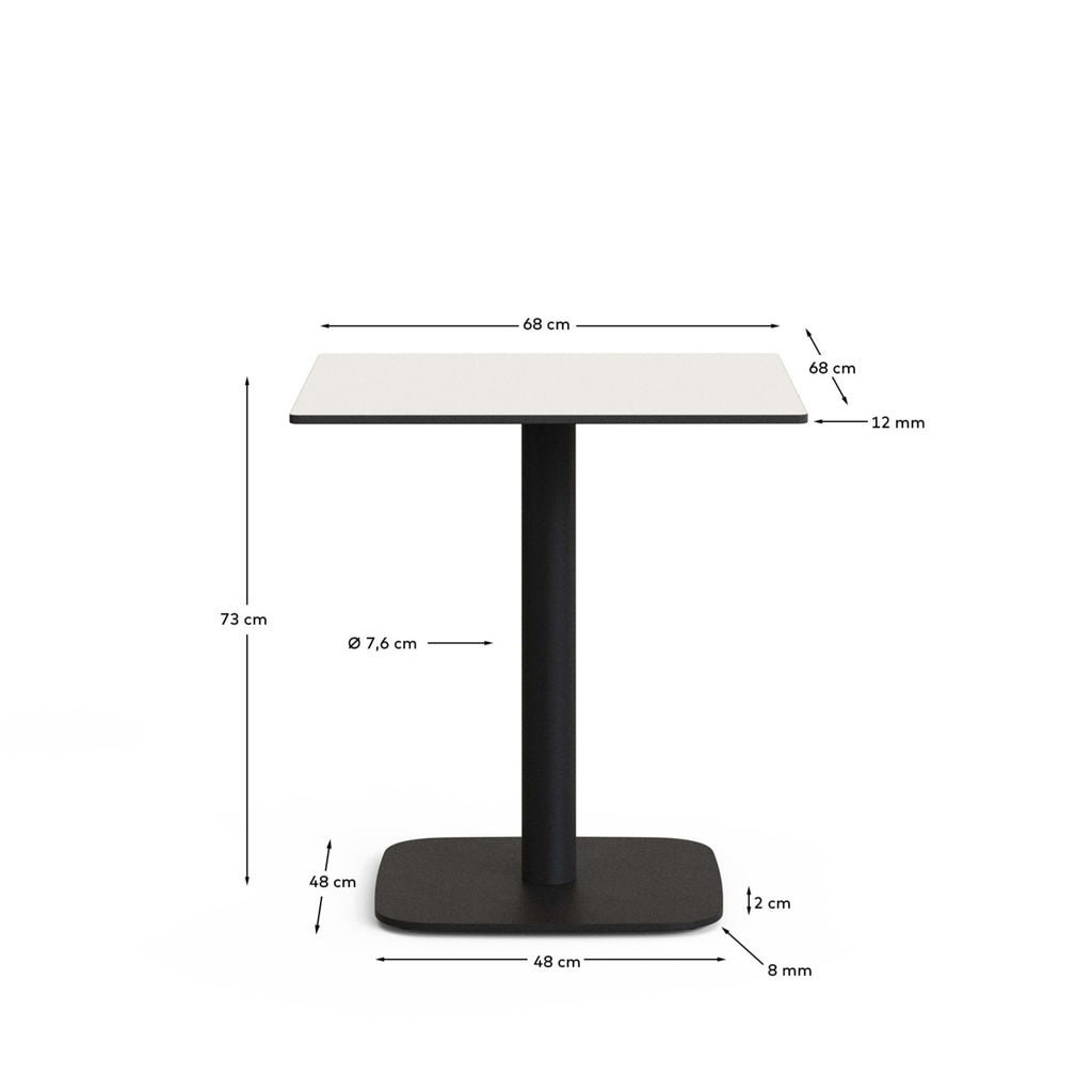 Dina outdoor table in white with metal legal in a painted white finish, 68 x 68 x 70 cm