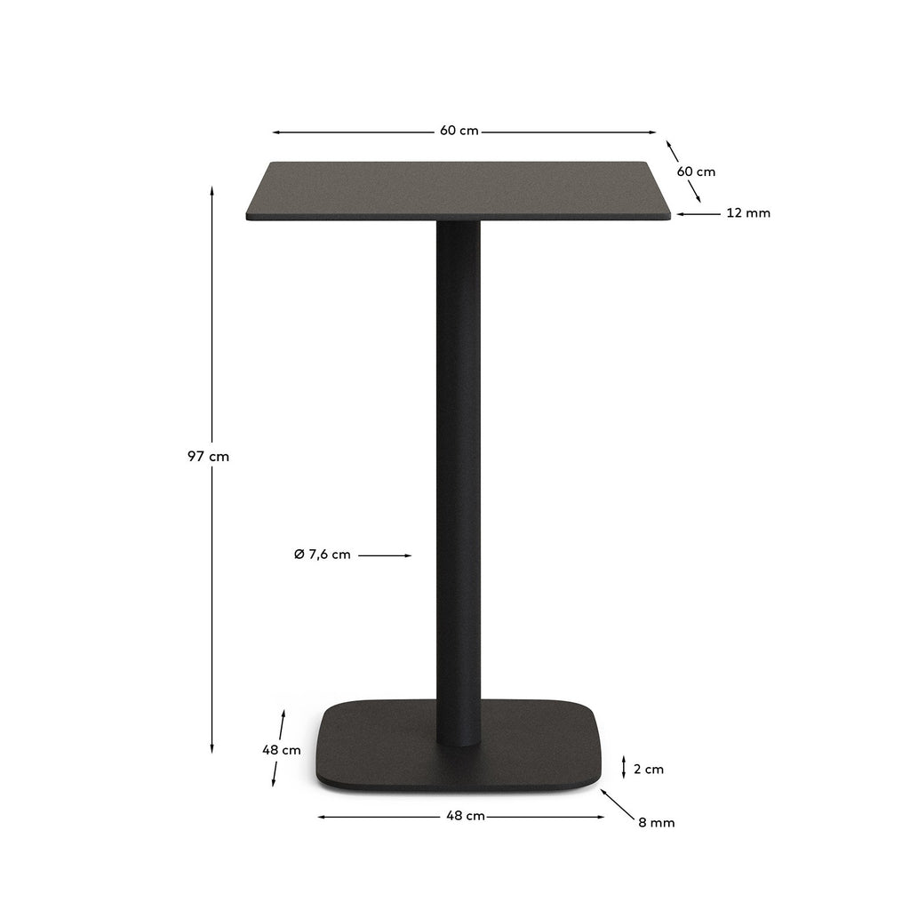 Dina high outdoor table in black with metal leg in a painted black finish, 60 x 60 x 96 cm