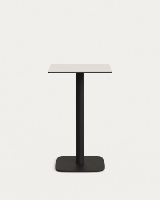 Dina high outdoor table in white with metal leg in a painted black finish, 60x60x96 cm