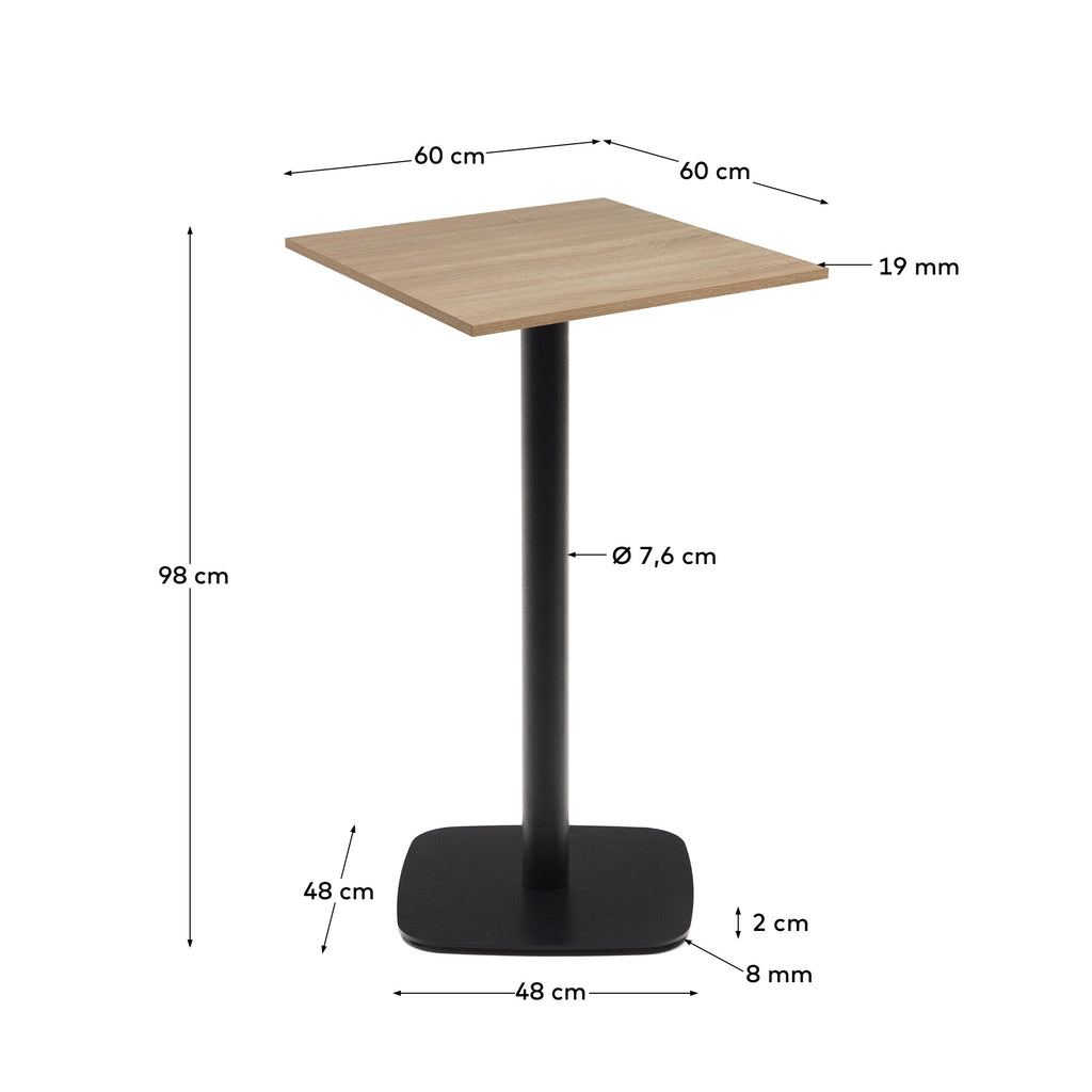 Dina high table in natural finish melamine with metal leg in a painted black finish, 60x60x96 cm