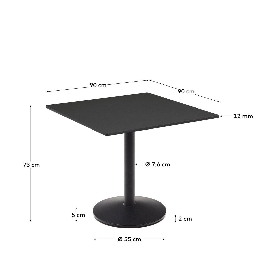 Esilda outdoor table in black with metal leg in a painted black finish, 90 x 90 x 70 cm