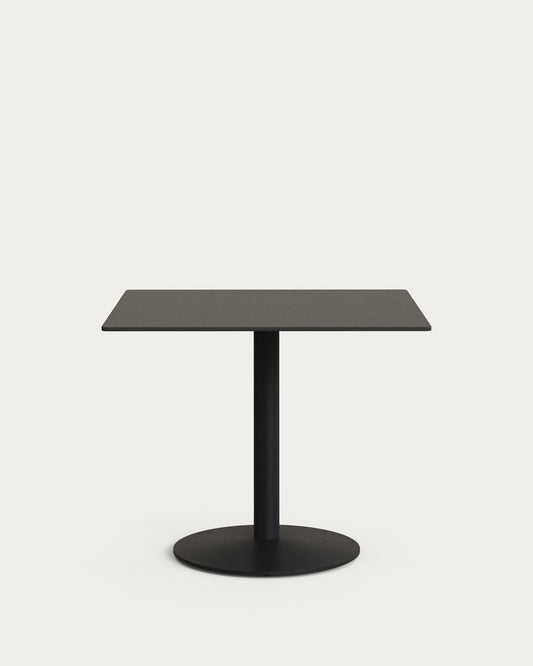 Esilda outdoor table in black with metal leg in a painted black finish, 90 x 90 x 70 cm