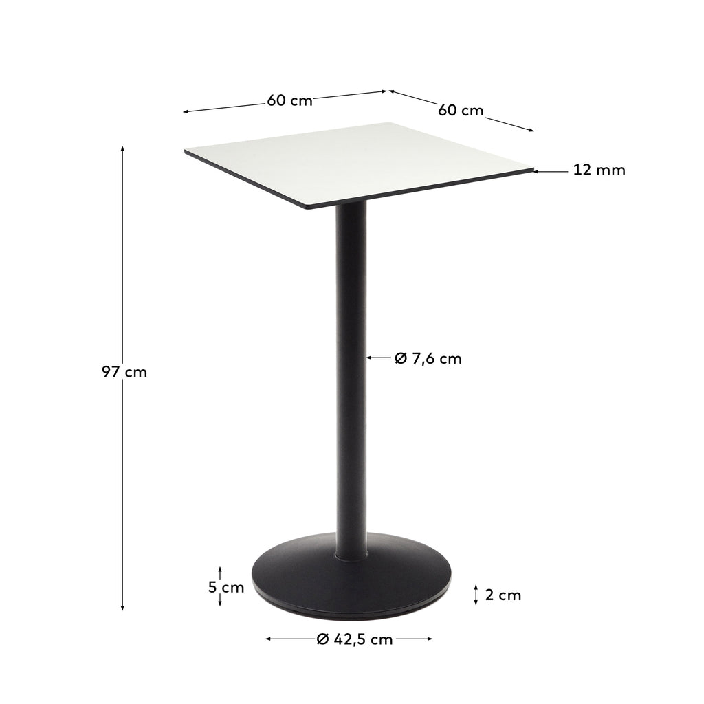 Esilda high table in white with metal leg in a painted black finish, 60 x 60 x 96 cm