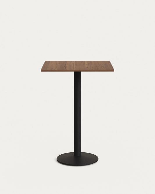 Esilda high table in walnut finish melamine with metal leg in a painted black finish, 60x60x96 cm