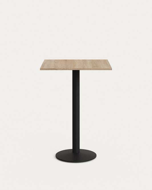 Esilda high table in natural finish melamine with metal leg in a painted black finish, 60x60x96cm