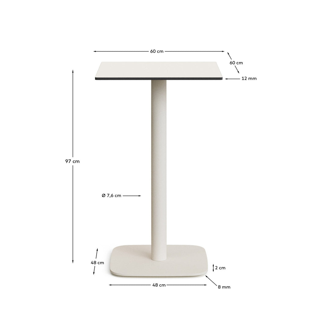 Dina high outdoor table in white with metal leg in a painted white finish, 60x60x96 cm