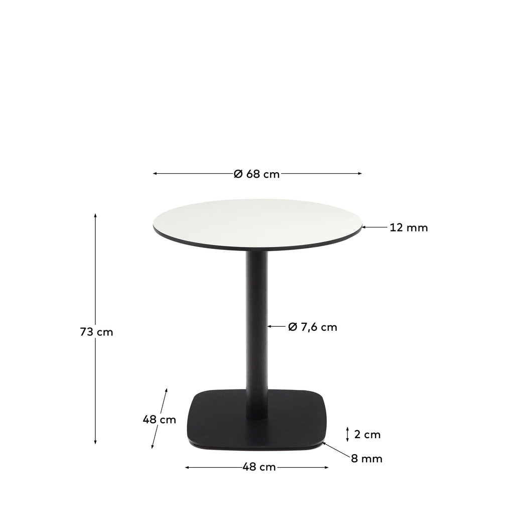 Dina round outdoor table in white with metal legal in a painted black finish, Ø 68x70 cm