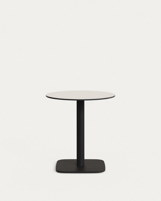 Dina round outdoor table in white with metal legal in a painted black finish, Ø 68x70 cm