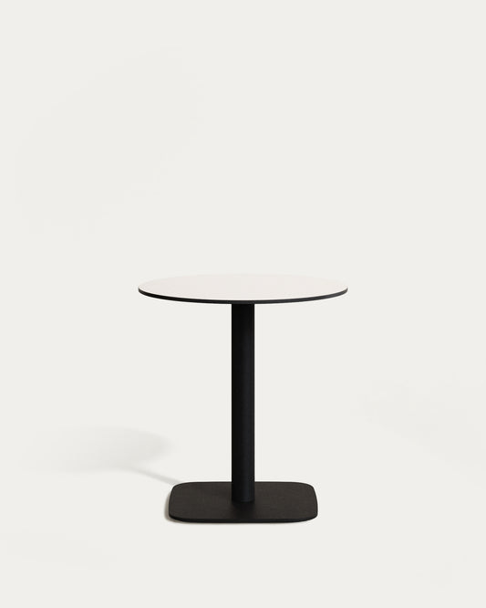 Dina round outdoor table in white with metal legal in a painted black finish, Ø 68x70 cm