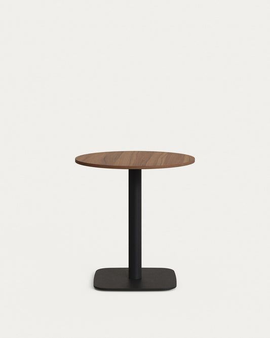 Dina round table in walnut finish melamine with metal leg in a painted black finish, Ø 68x70 cm