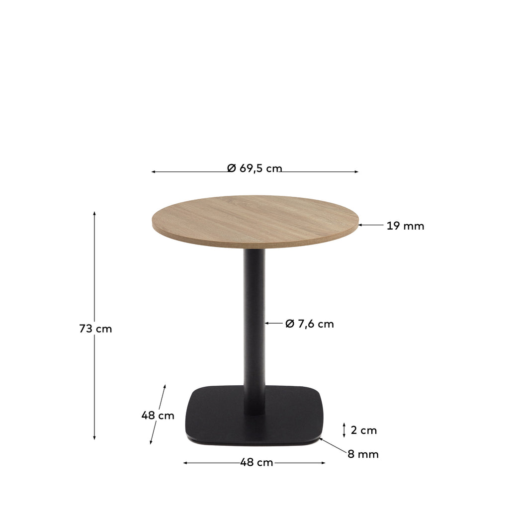 Dina round table in natural finish melamine with metal leg in a painted black finish, Ø68x70cm