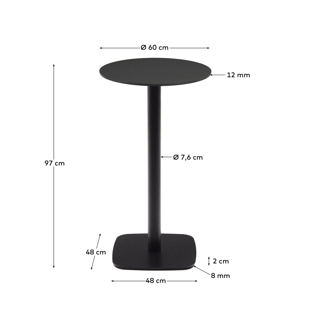 Dina high round outdoor table in black with metal leg in a painted black finish, Ø 60x96 cm