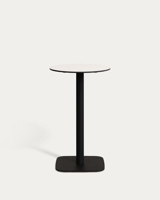 Dina high round outdoor table in white with metal leg in a painted black finish, Ø60x96 cm