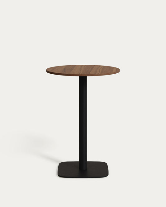 Dina high round table in walnut finish melamine with metal leg in a painted black finish, Ø60x96 cm