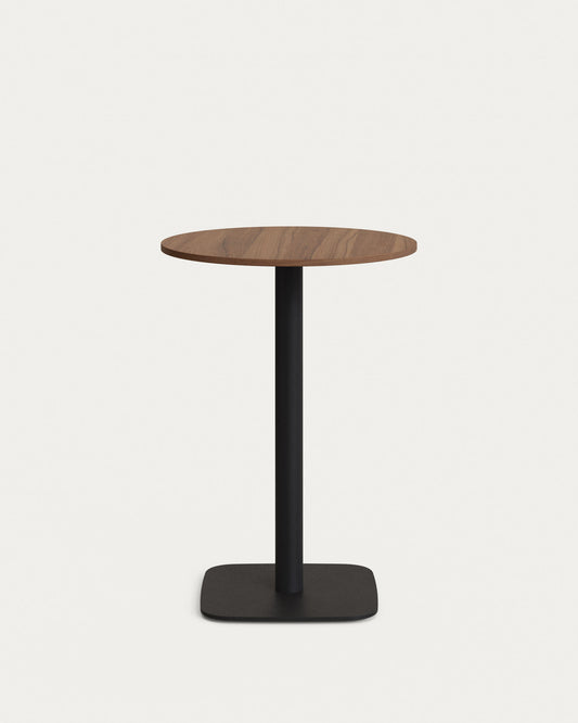 Dina high round table in walnut finish melamine with metal leg in a painted black finish, Ø60x96 cm