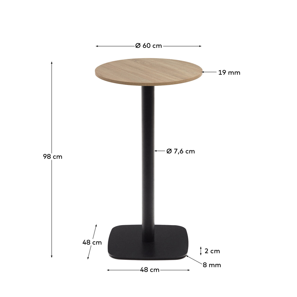 Dina high round table in natural finish melamine with metal leg in a painted black finish, Ø 60x96 cm