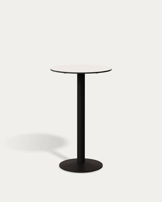 Esilda high round outdoor table in white with metal leg in a painted black finish, Ø 60 x 96 cm