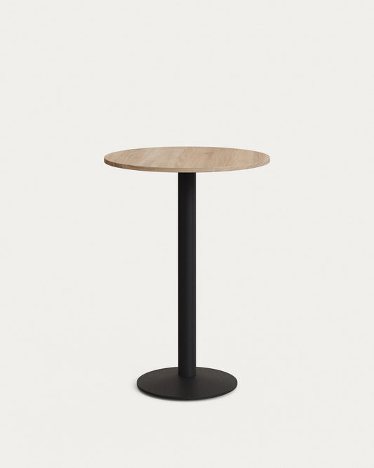 Esilda high round table in natural finish melamine with metal leg in a painted black finish, Ø60x96cm