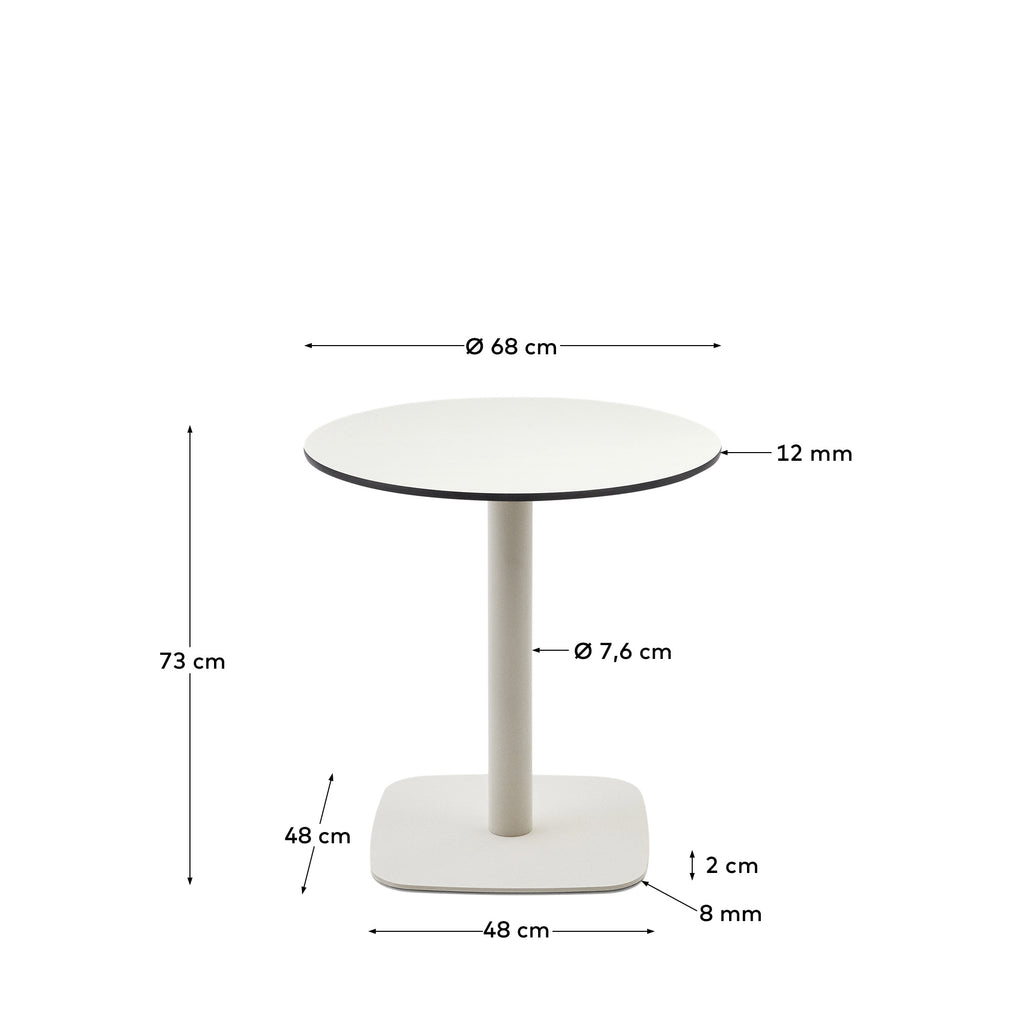 Dina round outdoor table in white with metal legal in a painted white finish, Ø 68x70cm