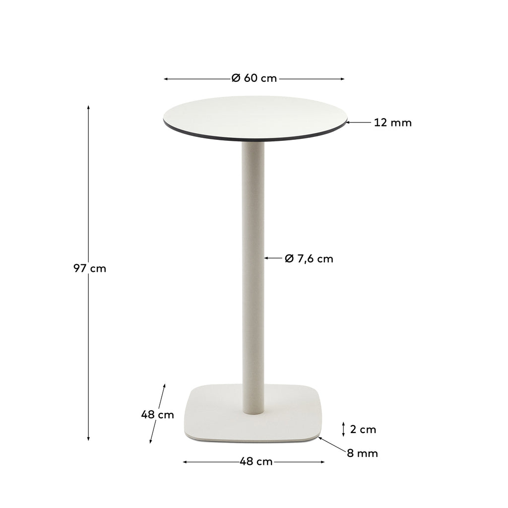 Dina high round outdoor table in white with metal leg in a painted white finish, Ø 60 x 96 cm