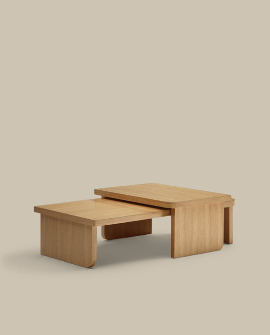 Oaq set of 2 coffee tables in oak wood veneer with natural finish FSC Mix Credit