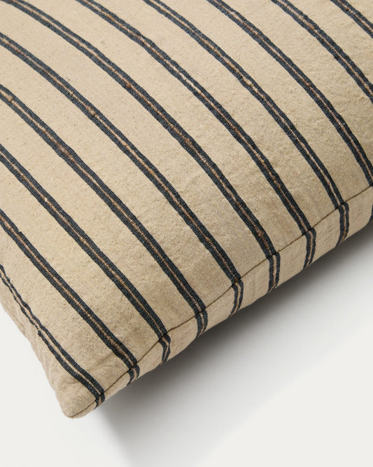 Caliu beige and grey striped silk and cotton, 45 x 45 cm