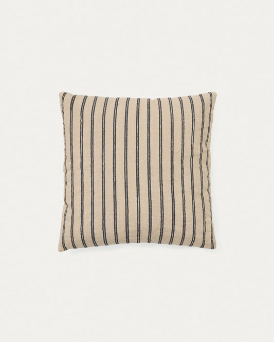 Caliu beige and grey striped silk and cotton, 45 x 45 cm