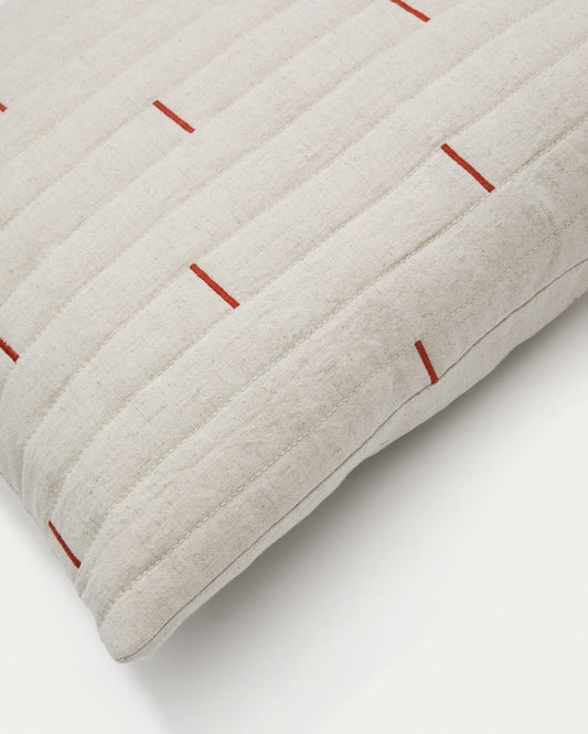 Blaina cushion cover in white linen with a red embroidery feature, 45 x 45 cm