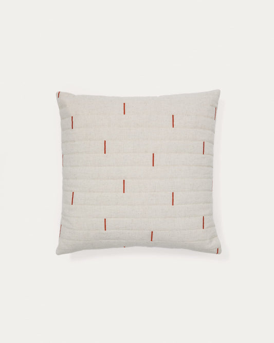 Blaina cushion cover in white linen with a red embroidery feature, 45 x 45 cm