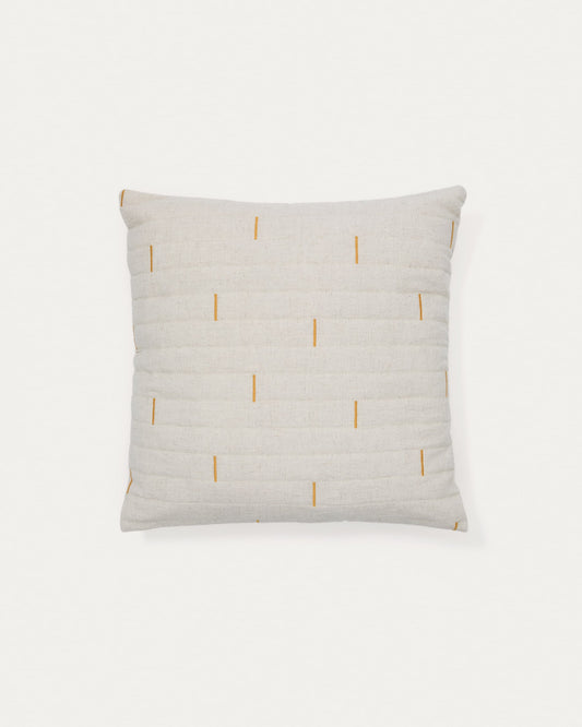 Blaina cushion cover in white linen with an orange embroidery feature, 45 x 45 cm