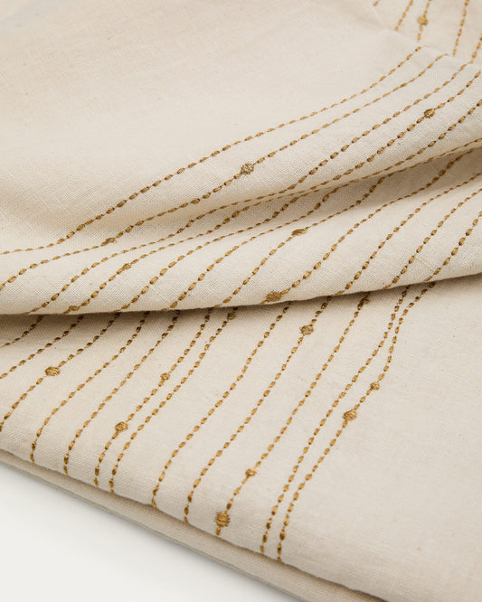 Flia white linen and cotton tablecloth gold-coloured lurex embroidered detail, 150 x 250 cm