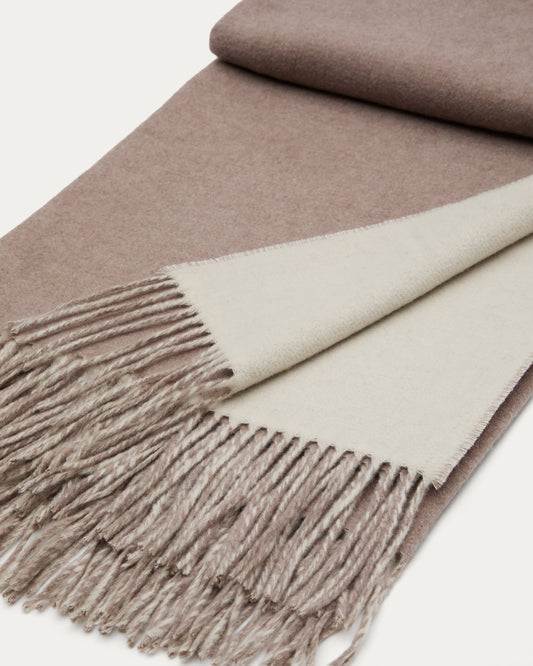 Daiara double-sided blanket blends a brown wool melange and beige, 170 x 130 cm