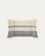 Eron beige and blue checked linen cushion cover with fringing 40 x 60cm
