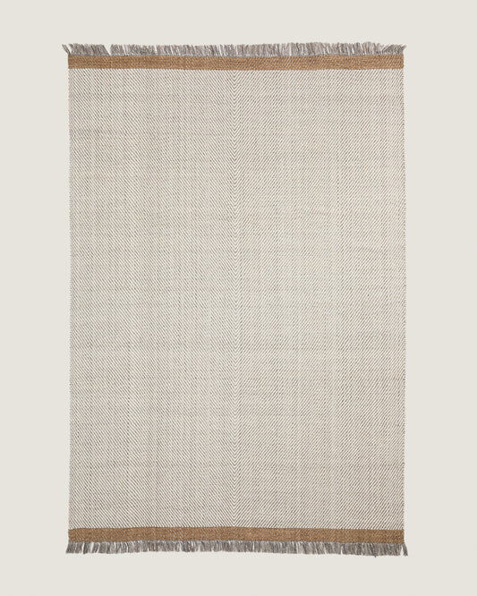 Brina beige herringbone jacquard wool rug 300 x 200cm